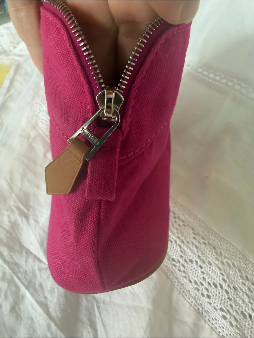 Hermes Hot Pink Canvas Cosmetic Pouch with H
